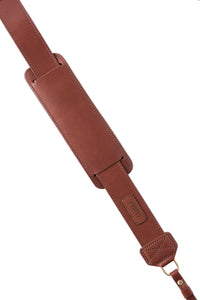 FOTO | Dutch Fotostrap - a medium brown genuine all-leather camera strap that can be personalized with a monogram or business logo, making this leather camera strap the perfect personalized gift.