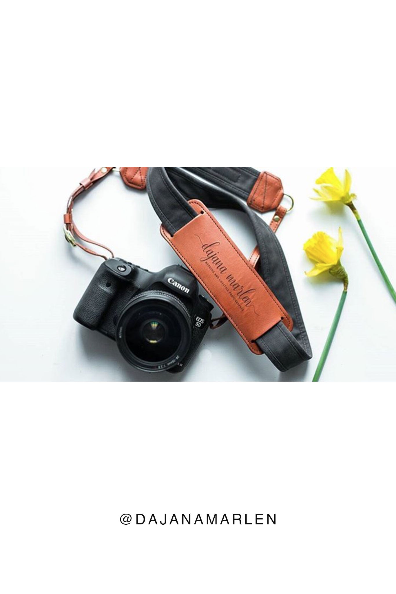 FOTO | Graphite Fotostrap - a charcoal gray canvas and genuine leather camera strap that can be personalized with a monogram or business logo, making it the perfect personalized gift! 