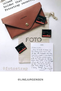 FOTO | James Memory Card Wallet - a cognac genuine leather SD and Compact Flash Memory Card holder that coordinates with our James and Classic Fotostraps or Cognac Skinny camera strap and can be personalized with a monogram or business logo, making it the perfect gift for the photographer in your life! 