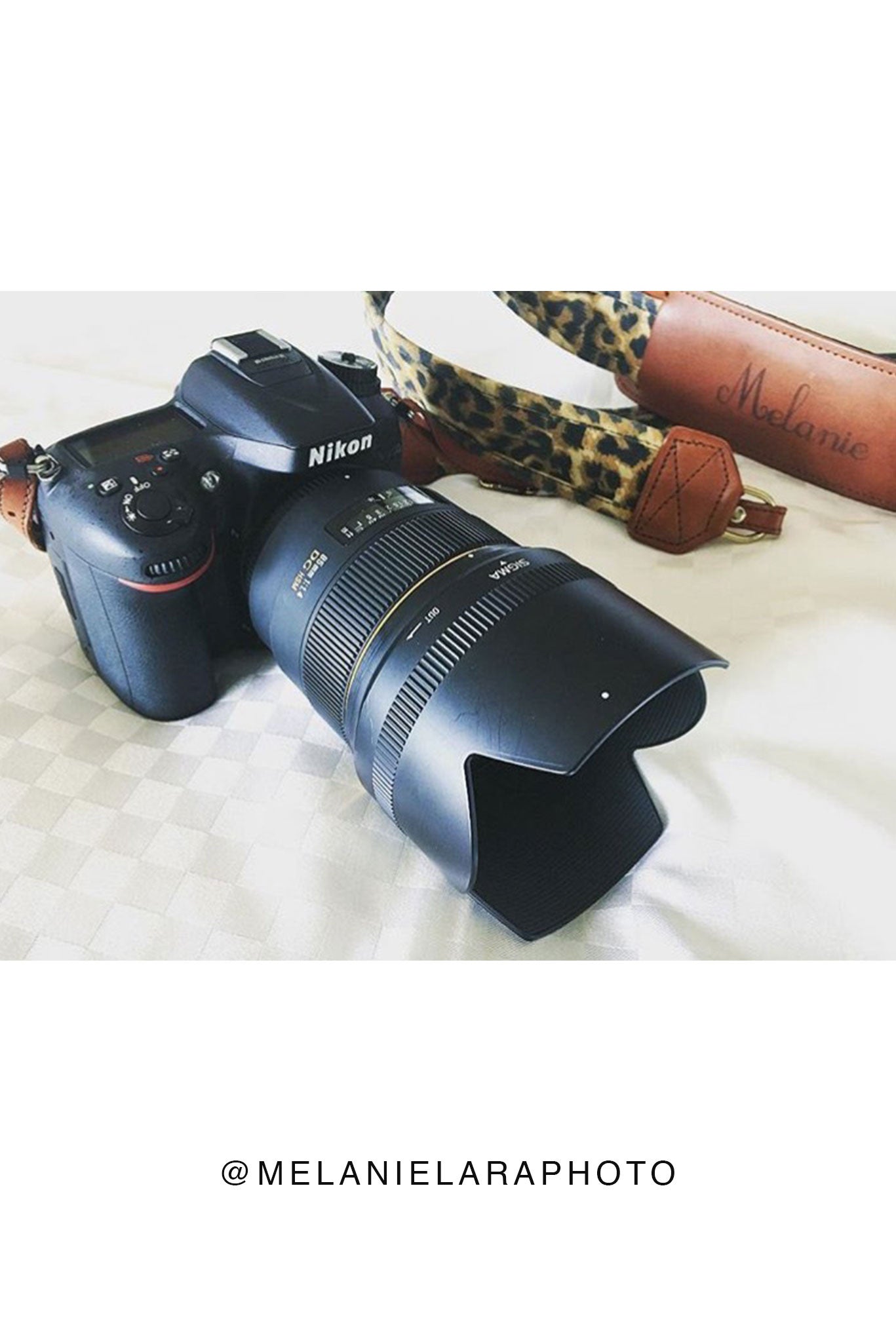 FOTO | Leopard Fotostrap - a leopard print canvas and genuine leather camera strap that can be personalized with a monogram or business logo, making it the perfect personalized gift! 