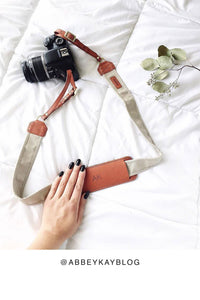 FOTO | Stone Fotostrap - a khaki canvas and genuine leather camera strap that can be personalized with a monogram or business logo, making it the perfect personalized gift! 