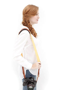 FOTO | Golden: In Honor of Griffin Shaw Fotostrap - a yellow canvas and genuine leather camera strap that can be personalized with a monogram or business logo, making it the perfect personalized gift! 