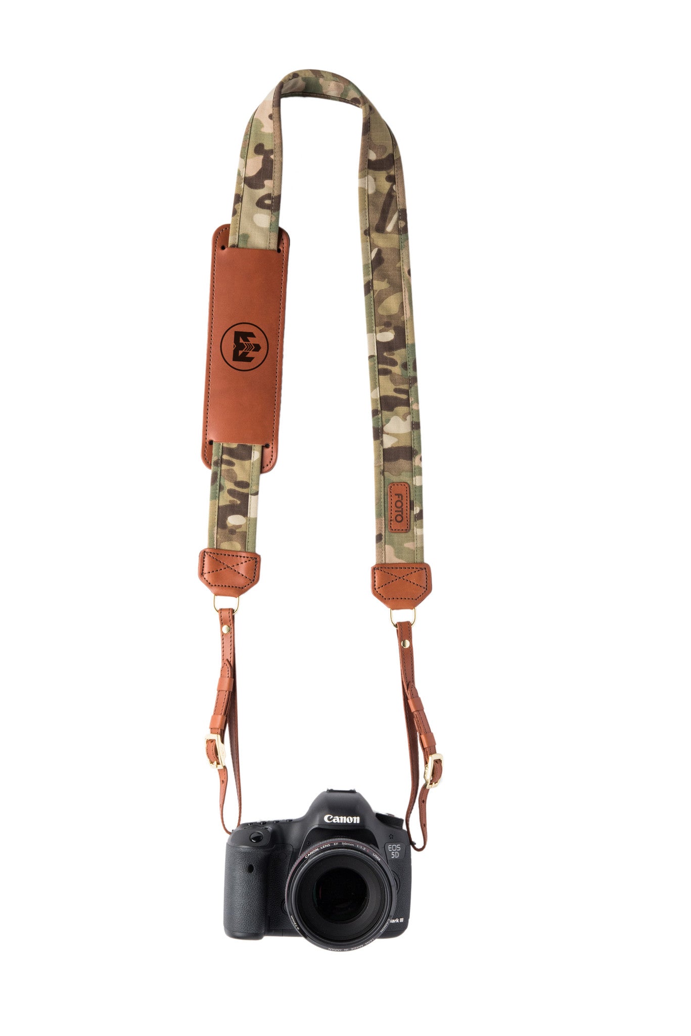 FOTO | Travis Fotostrap - a camo canvas and genuine leather camera strap that can be personalized with a monogram or business logo, making it the perfect personalized gift! 
