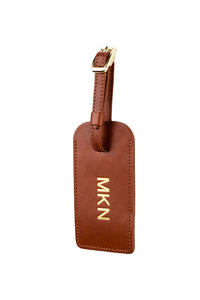 FOTO | Cognac Leather Luggage Tag - genuine leather luggage tag that can be personalized with gold foil initials, a monogram or business logo making it the perfect personalized travel gift.