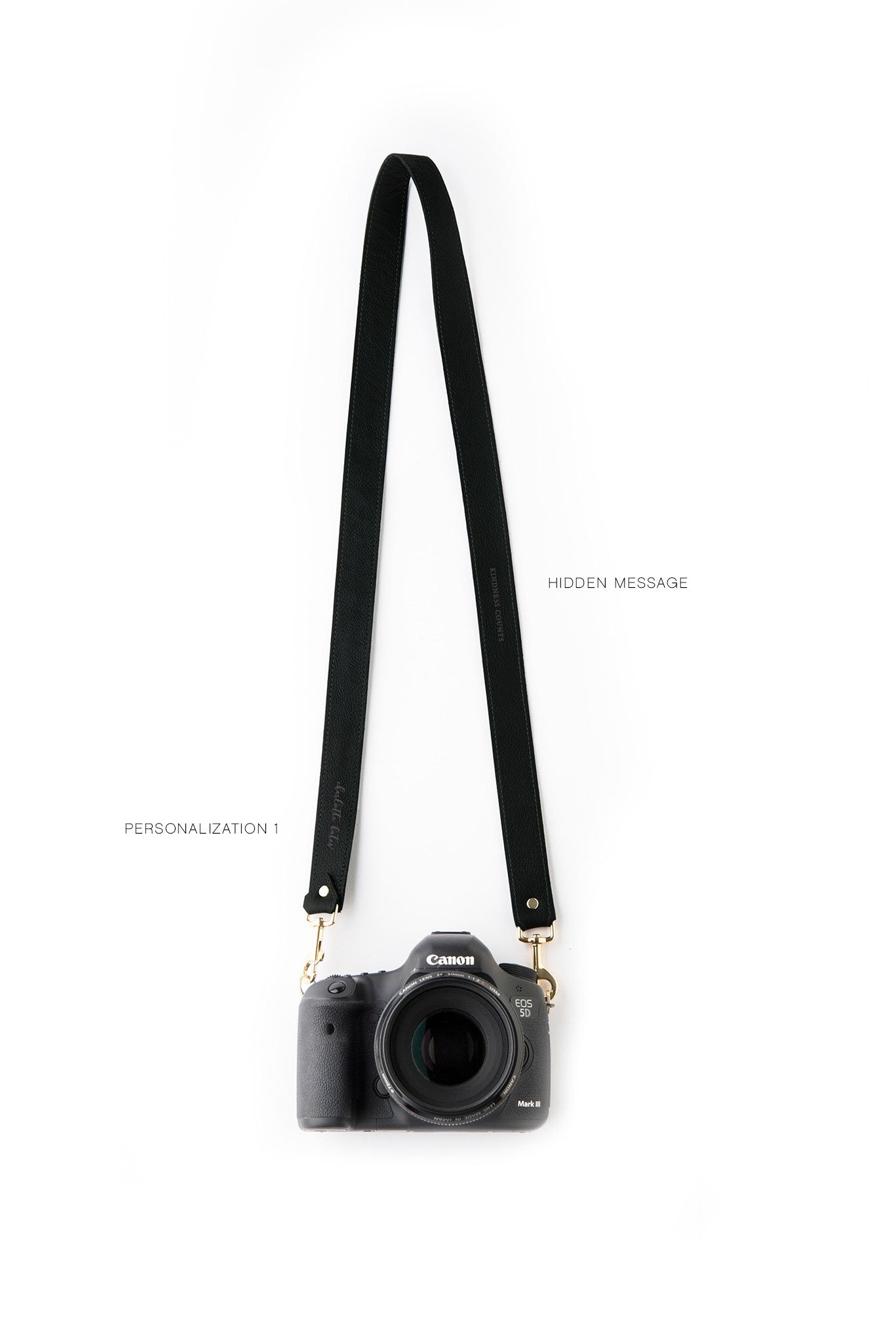 FOTO | The Designer in Black - a black genuine pebbled leather camera strap that can be personalized with a monogram or business logo, making this leather camera strap the perfect personalized gift.