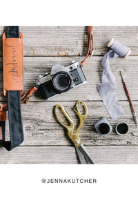 FOTO | Black Fotostrap - a black canvas and genuine leather camera strap that can be personalized with a monogram or business logo, making it the perfect personalized gift! 