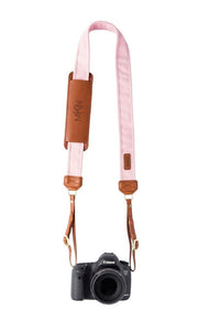Blush Fotostrap - a pink canvas and genuine leather camera strap that can be personalized with a monogram or business logo, making it the perfect personalized gift!