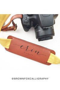 FOTO | Golden: In Honor of Griffin Shaw Fotostrap - a yellow canvas and genuine leather camera strap that can be personalized with a monogram or business logo, making it the perfect personalized gift! 