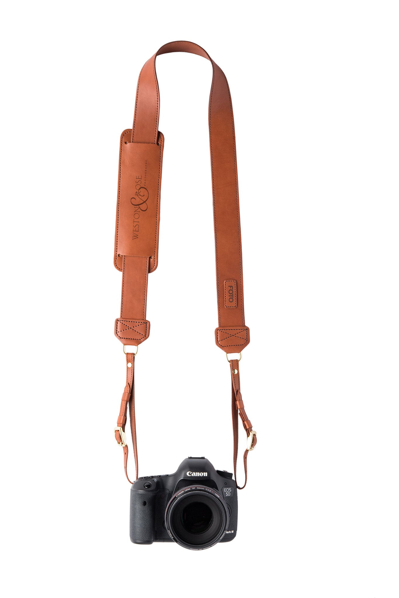 FOTO | James Fotostrap - a chestnut brown genuine all-leather camera strap that can be personalized with a monogram or business logo, making this leather camera strap the perfect personalized gift.