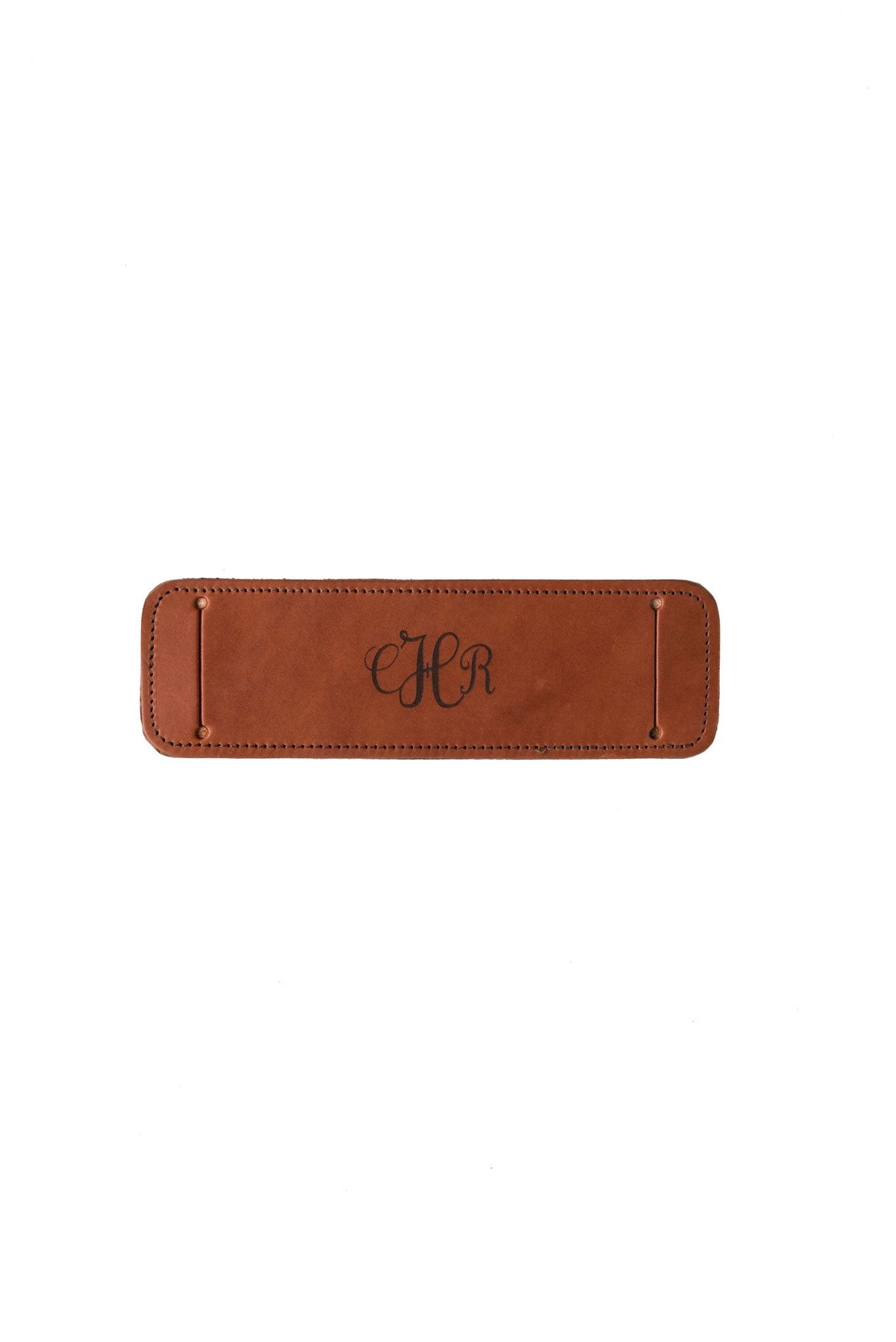 FOTO | Leather Shoulder Pad - a cognac brown genuine leather camera strap shoulder pad that can be personalized with a monogram, text or business logo making it the perfect personalized gift.