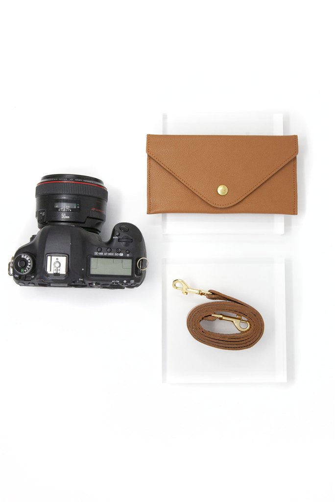 FOTO | Saddle Memory Card Wallet - a chestnut pebbled leather SD and Compact Flash Memory Card holder that coordinates with our Saddle Designer Fotostrap camera strap and can be personalized with a monogram or business logo, making it the perfect gift for the photographer in your life! 